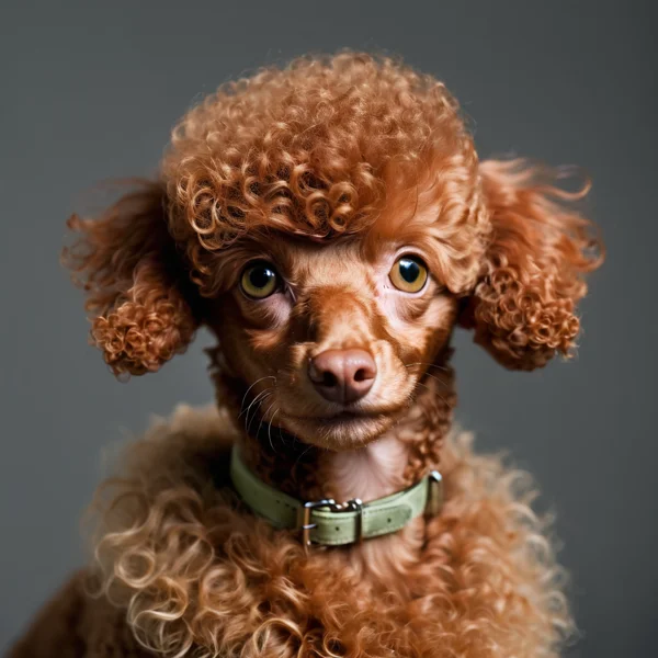 Apricot Toy Poodle studio portrait with tightly curled coat and refined poodle features